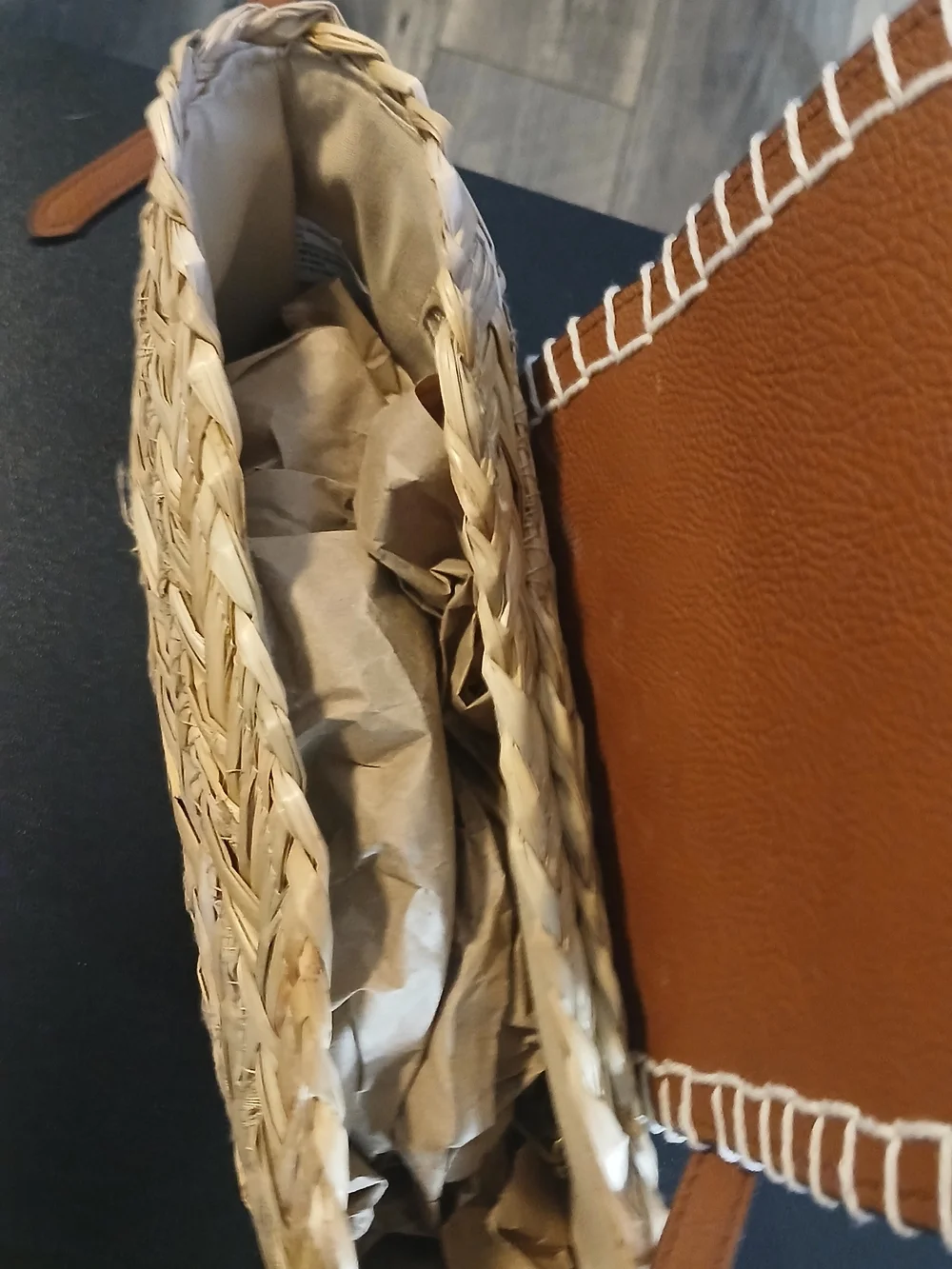 Universal Thread Brown Leather-Trim Woven Crossbody